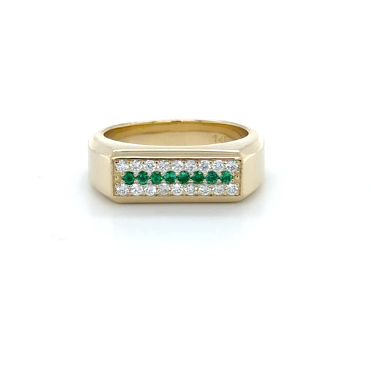 14K Yellow Gold Diamond & Emerald Signet Ring