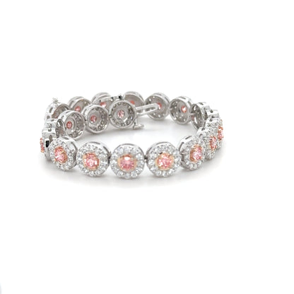 Halo Diamond Bracelet with Color Pink Diamond Center