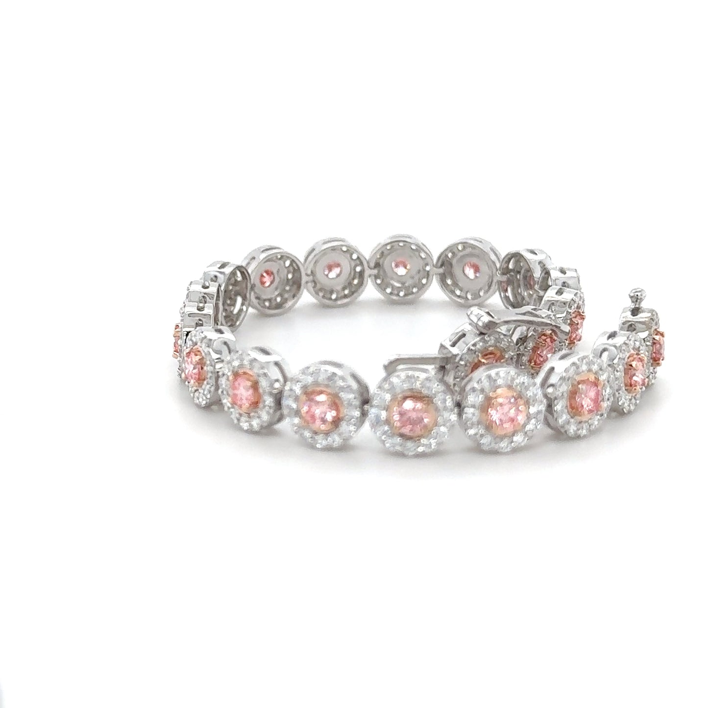 Halo Diamond Bracelet with Color Pink Diamond Center