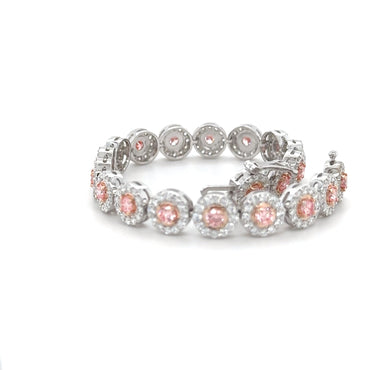 Halo Diamond Bracelet with Color Pink Diamond Center