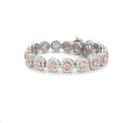 Halo Diamond Bracelet with Color Pink Diamond Center