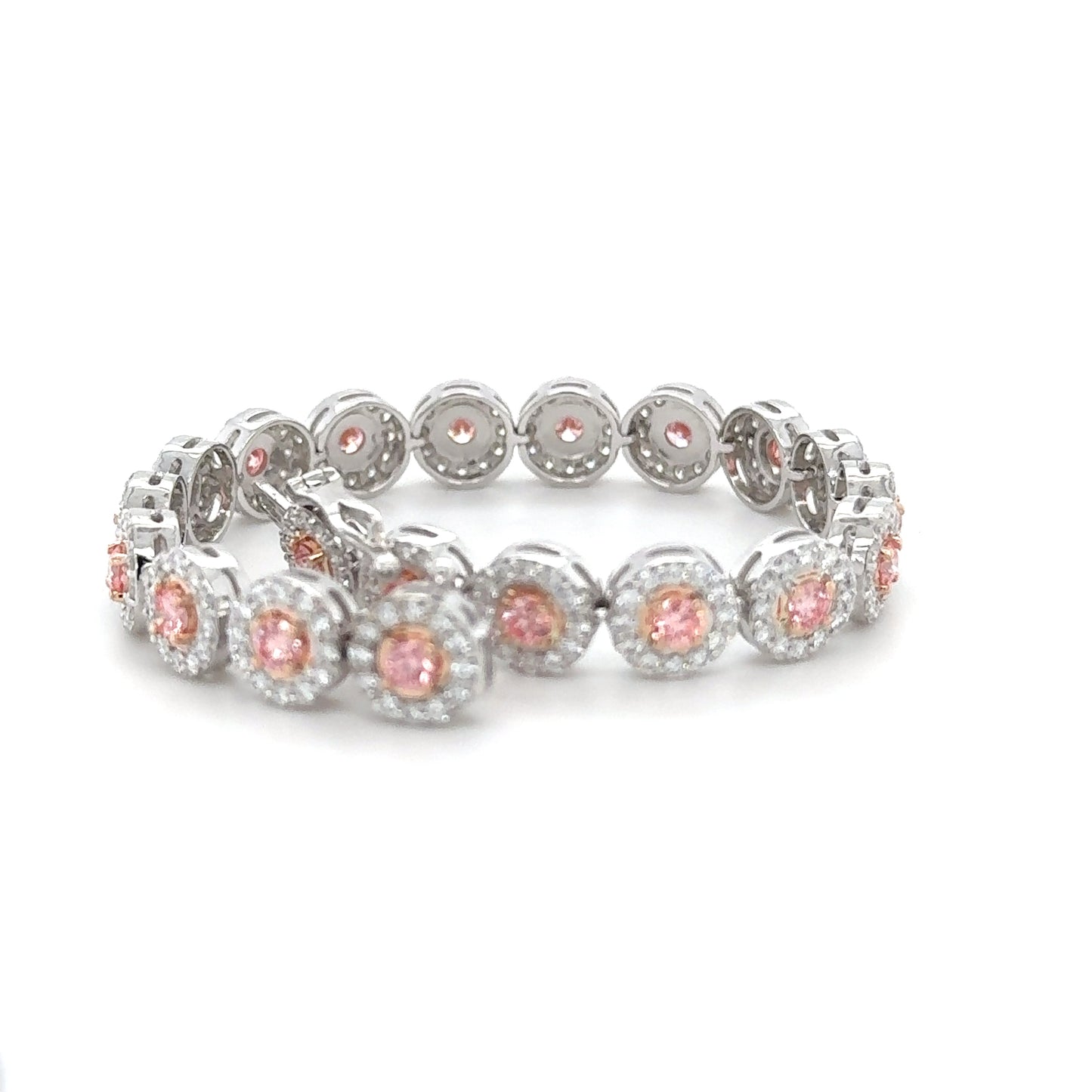 Halo Diamond Bracelet with Color Pink Diamond Center