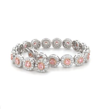 Halo Diamond Bracelet with Color Pink Diamond Center