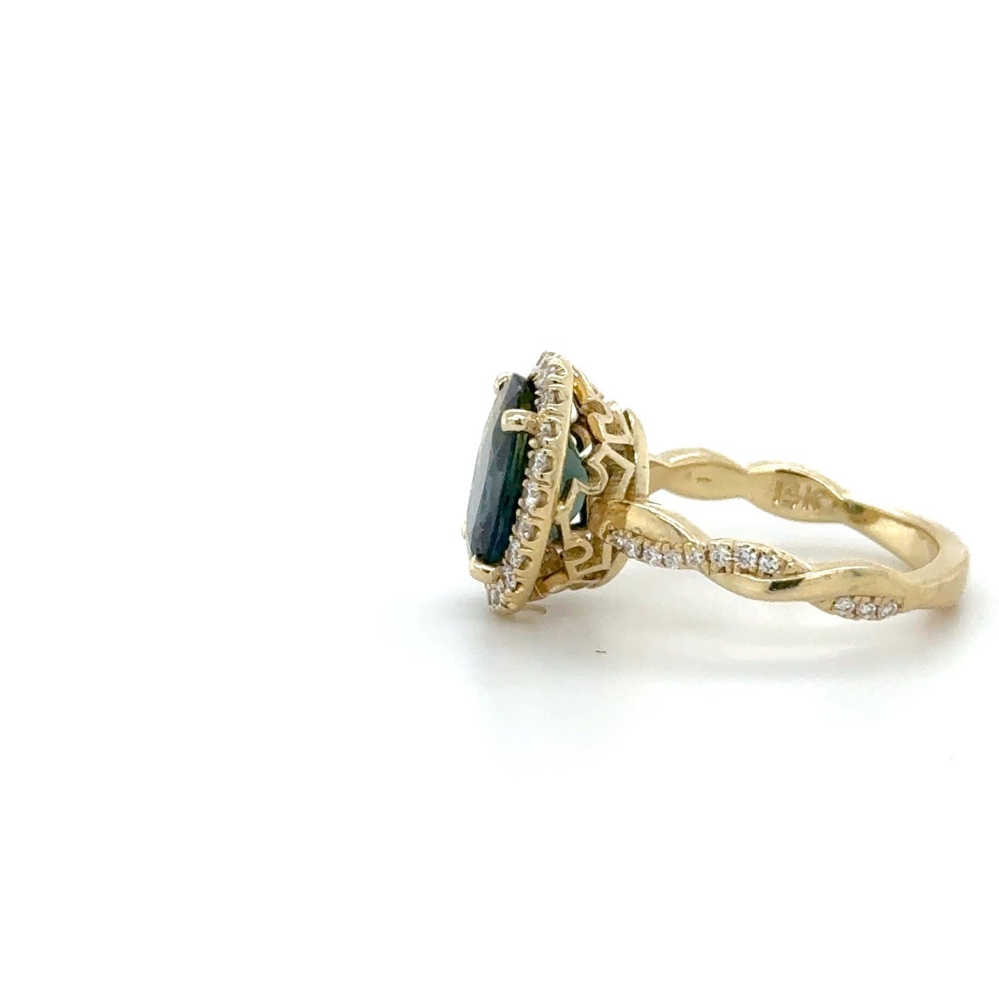 Halo Engagement Ring with Twisted Shank