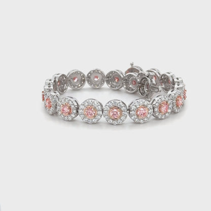Halo Diamond Bracelet with Color Pink Diamond Center